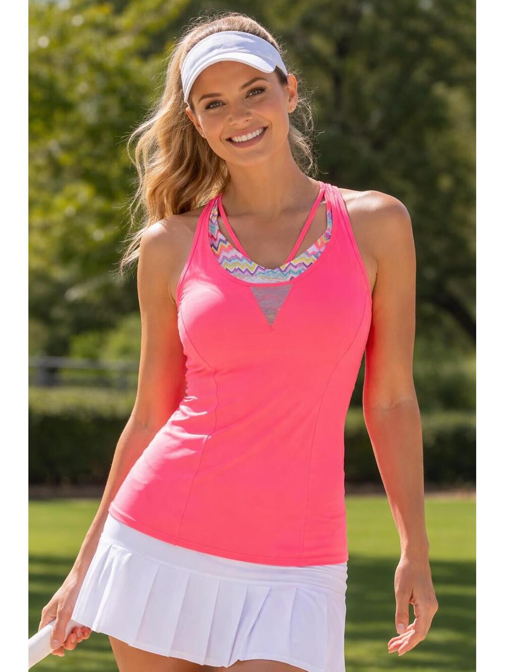 Lucky in Love Neon Pink Strappy Athletic Tank Top Women’s size Medium